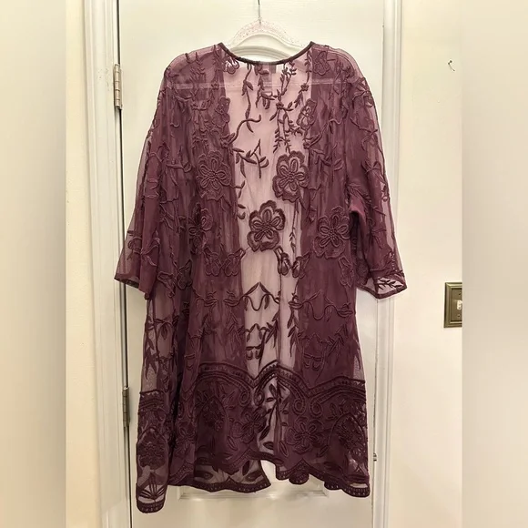 Catherines Rich Purple/ Maroon Sheer Lace kimono cardigan - Picture 10 of 10